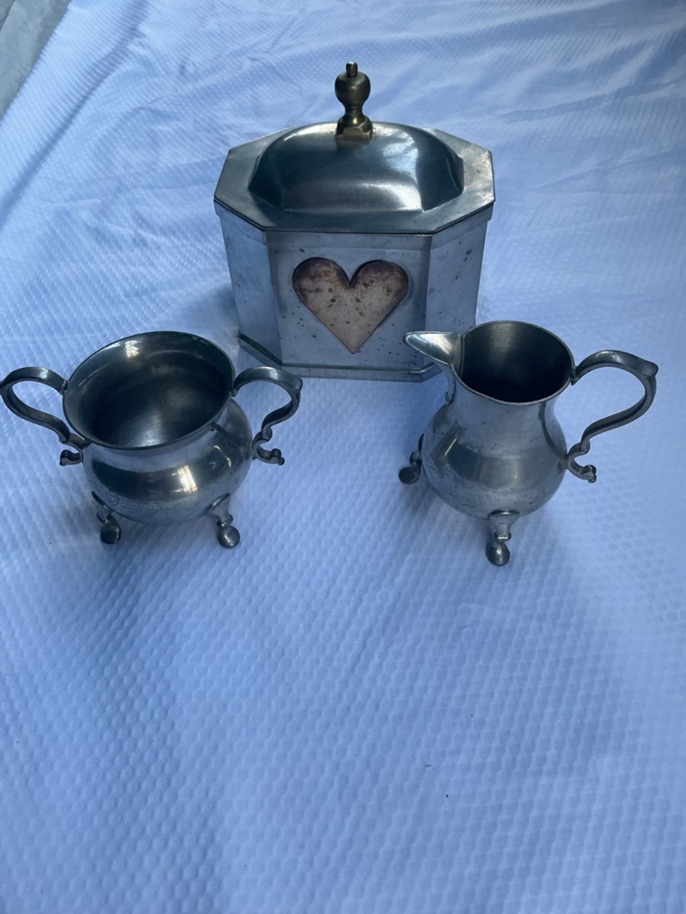 Unbranded Silver-Tone Creamer, Sugar Bowl & Heart Canister Set - Silver